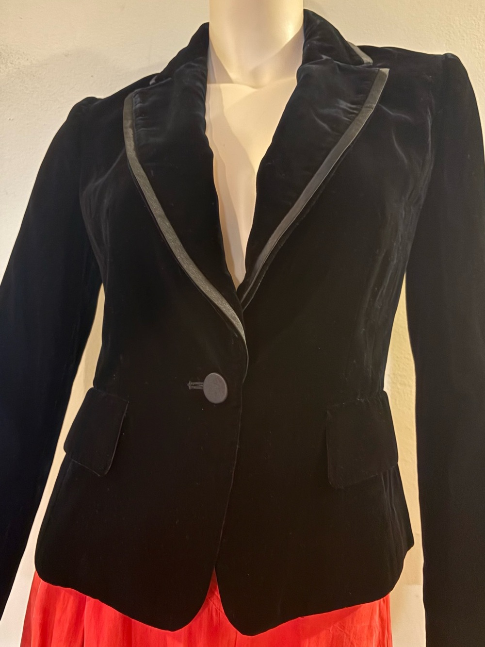 VTG Bloomsbury London Black Velvet Blazer Satin Trim Tailored Tuxedo Jacket Sz S